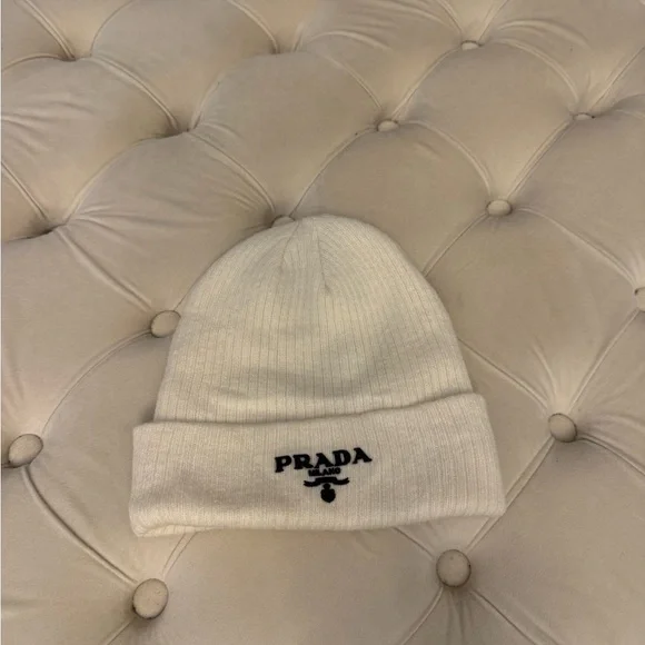 Prada Ivory Ribbed Beanie - Picture 2 of 4